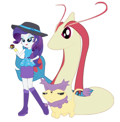 Size: 1157x1181 | Tagged: safe, artist:maretrick, imported from derpibooru, rarity, delcatty, milotic, equestria girls, ball, boots, hat, pokémon, raised leg, rarity peplum dress, shoes