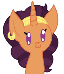Size: 388x445 | Tagged: safe, artist:dorito-queen-celeste, imported from derpibooru, saffron masala, pony, unicorn, spice up your life, :3, beady eyes, bust, cute, ear piercing, earring, female, jewelry, piercing, portrait, saffronbetes, simple background, solo, transparent background