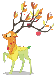 Size: 4145x5771 | Tagged: safe, artist:dragonchaser123, imported from derpibooru, the great seedling, dryad, elk, going to seed, absurd resolution, branches for antlers, creature, eyes closed, male, raised hoof, simple background, smiling, solo, transparent background, vector