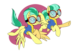 Size: 842x595 | Tagged: safe, artist:shelltoon, imported from derpibooru, barley barrel, pickle barrel, pegasus, pony, rainbow roadtrip, barleybetes, barrel twins, barrelbetes, brother and sister, clothes, cute, female, flying, goggles, male, mare, older, older barley barrel, older pickle barrel, picklebetes, siblings, simple background, stallion, transparent background, twins, uniform, wonderbolt trainee uniform