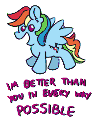 Size: 400x500 | Tagged: safe, artist:threetwotwo32232, imported from derpibooru, rainbow dash, pegasus, pony, animated, female, gif, mare, newbie artist training grounds, solo, text