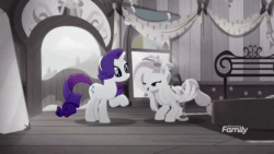 Size: 1920x1080 | Tagged: safe, imported from derpibooru, screencap, kerfuffle, rarity, pegasus, pony, unicorn, rainbow roadtrip, amputee, animated, clothes, cute, duo, female, fufflebetes, mare, prosthetic leg, prosthetic limb, prosthetics, sound, webm
