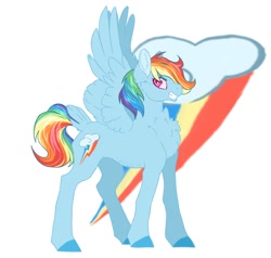 Size: 1024x976 | Tagged: safe, artist:uniquecolorchaos, imported from derpibooru, rainbow dash, pony, female, simple background, solo, tail feathers, white background