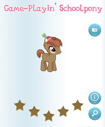 Size: 407x492 | Tagged: safe, imported from derpibooru, button mash, earth pony, pony, app, colt, game, gameloft, hat, male, mobile game, solo, stars