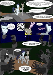 Size: 2480x3508 | Tagged: safe, imported from derpibooru, discord, soarin', pony, comic:prelude to creation, clothes, comic, male, weapon