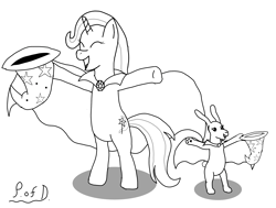 Size: 2328x1764 | Tagged: safe, artist:paw-of-darkness, imported from derpibooru, trixie, pony, rabbit, unicorn, animal, bipedal, clothes, duo, hat, newbie artist training grounds, trixie's hat