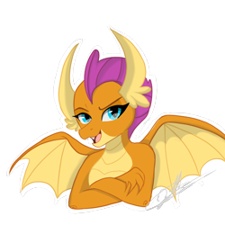 Size: 2048x2048 | Tagged: safe, artist:sweetkllrvane, imported from derpibooru, smolder, dragon, crossed arms, dragoness, female, signature, simple background, smiling, smirk, smugder, solo, spread wings, transparent background, wings