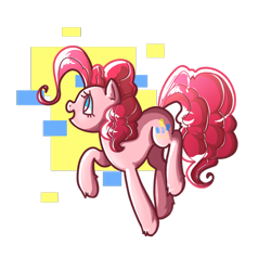 Size: 1280x1280 | Tagged: safe, artist:colorful-horses, artist:syrupyyy, deleted from derpibooru, imported from derpibooru, pinkie pie, pony, abstract background, cute, diapinkes, leg fluff, no pupils, open mouth, profile, solo