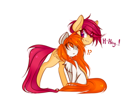 Size: 900x700 | Tagged: safe, artist:avimod, imported from derpibooru, oc, oc only, earth pony, pegasus, pony, blank flank, chest fluff, crying, duo, exclamation point, eye clipping through hair, interrobang, looking at each other, question mark, simple background, sitting, size difference, smiling, speech, white background