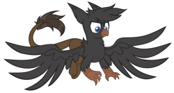 Size: 2967x1593 | Tagged: safe, artist:hoochuu, imported from derpibooru, oc, oc only, oc:shatara, griffon, base used, flying, griffon oc, simple background, spread wings, stern, transparent background, wings