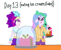 Size: 1600x1320 | Tagged: safe, artist:ktd1993, imported from derpibooru, princess celestia, queen novo, equestria girls, my little pony: the movie, cake, equestria girls-ified, female, food, ice cream cake, lesbian, novolestia, principal celestia, shipping