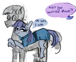 Size: 1199x990 | Tagged: safe, artist:alumx, imported from derpibooru, maud pie, mudbriar, pony, student counsel, agalmatophilia, blatant lies, female, hug, lying on top of someone, male, maudbriar, petrification, rock, rockbriar, shipping, smiling, straight, that pony sure does love rocks, that was fast, when she smiles