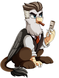 Size: 1968x2579 | Tagged: safe, artist:pridark, imported from derpibooru, griffon, cigar, griffonized, j. jonah jameson, male, newspaper, simple background, solo, species swap, transparent background