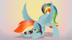 Size: 5120x2880 | Tagged: safe, artist:just rusya, imported from derpibooru, rainbow dash, pony, face down ass up, female, iwtcird, looking at you, meme, solo, spread wings, wings