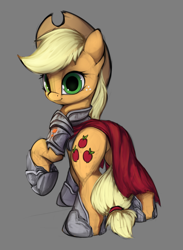 Size: 814x1110 | Tagged: safe, artist:hitbass, imported from derpibooru, part of a set, applejack, earth pony, pony, applejack's hat, armor, cape, clothes, colored sketch, cowboy hat, fantasy class, female, hat, looking at you, looking back, looking back at you, simple background, sketch, solo