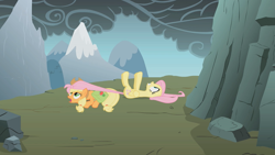 Size: 1280x720 | Tagged: safe, imported from derpibooru, screencap, applejack, fluttershy, pony, dragonshy