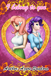 Size: 2400x3600 | Tagged: safe, artist:d-lowell, imported from derpibooru, fluttershy, rarity, equestria girls, bdsm, collar, explicit source, fanfic, fanfic art, fanfic in the description, female, fimfiction, flarity, leash, lesbian, shipping