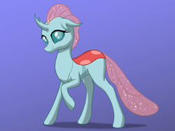 Size: 2000x1500 | Tagged: safe, artist:nebulastar985, imported from derpibooru, ocellus, changedling, changeling, blue background, cute, diaocelles, female, raised hoof, simple background, solo