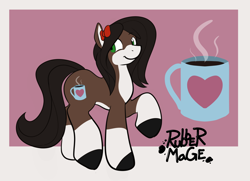 Size: 2000x1449 | Tagged: safe, artist:rubbermage, imported from derpibooru, oc, oc only, oc:hazelnut brew, earth pony, pony, coffee, commission, cutie mark, explicit source, ponified