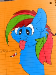 Size: 720x960 | Tagged: artist needed, safe, imported from derpibooru, oc, oc only, oc:bacon hoodie, oc:bryce hoodie, pony, cheek fluff, heart eyes, lined paper, solo, tongue out, traditional art, wingding eyes