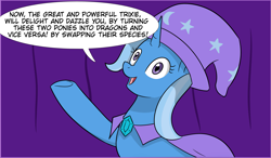 Size: 3545x2065 | Tagged: safe, artist:chedx, imported from derpibooru, trixie, pony, unicorn, comic:claws and hooves, bubble, cropped, smiling, this will not end well