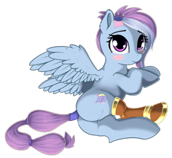 Size: 2080x1915 | Tagged: safe, artist:cutelewds, imported from derpibooru, kerfuffle, pegasus, pony, rainbow roadtrip, amputee, blushing, butt, cute, female, fufflebetes, looking at you, mare, plot, prosthetic leg, prosthetic limb, prosthetics, simple background, solo, transparent background