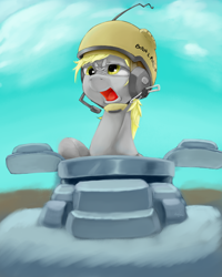 Size: 2000x2500 | Tagged: safe, artist:usager, imported from derpibooru, derpy hooves, pony, helmet, tank (vehicle)