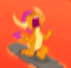 Size: 255x243 | Tagged: safe, artist:bondedbones, deleted from derpibooru, edit, edited screencap, imported from derpibooru, screencap, smolder, dragon, sweet and smoky, animated, cropped, dragoness, dumb, female, gif, lava, lava surfing, screaming, seizure warning, solo