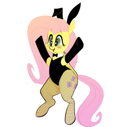Size: 1348x1492 | Tagged: safe, artist:hattsy, imported from derpibooru, fluttershy, pony, semi-anthro, armpits, blushing, bowtie, bunny suit, bunnyshy, clothes, cute, evening gloves, female, fishnets, gloves, heart eyes, hoof gloves, long gloves, mare, open mouth, shyabetes, simple background, smiling, white background, wingding eyes