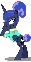 Size: 6000x12000 | Tagged: safe, artist:sunshi, imported from derpibooru, princess luna, alicorn, pony, between dark and dawn, absurd resolution, alternate hairstyle, barehoof, clothes, eyeshadow, female, folded wings, hair bun, hawaiian shirt, leaning, looking back, makeup, mare, shirt, simple background, smiling, smirk, solo, tail bun, transparent background, vector, wings