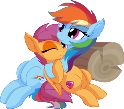 Size: 7012x6176 | Tagged: safe, artist:cyanlightning, imported from derpibooru, rainbow dash, scootaloo, pegasus, pony, .svg available, absurd resolution, cute, cutealoo, cutie mark, dashabetes, duo, ear fluff, eyes closed, female, filly, holding, hug, lidded eyes, log, mare, scootalove, simple background, sitting, smiling, the cmc's cutie marks, transparent background, vector