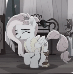 Size: 266x269 | Tagged: safe, edit, edited screencap, imported from derpibooru, screencap, kerfuffle, pegasus, pony, rainbow roadtrip, amputee, animated, boulder media is trying to murder us, cropped, cute, daaaaaaaaaaaw, dancing, eyes closed, fashion, female, fufflebetes, gif, happy, hnnng, index get, kerfuffle shuffle, mare, picture for breezies, prosthetic leg, prosthetic limb, prosthetics, trotting, trotting in place, weapons-grade cute