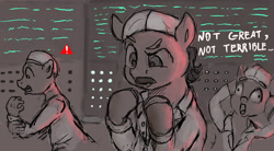 Size: 1657x915 | Tagged: safe, artist:jellymaggot, imported from derpibooru, oc, earth pony, pony, :o, anatoly dyatlov, apathy, blatant lies, body horror, chernobyl, chernobyl (2019), clothes, computer, control panel, derp, exclamation point, facial hair, frown, gritted teeth, hat, horror, human to pony, limited palette, looking down, male, meltdown, moustache, mutated pony, nuclear accident, open mouth, ponified, psychopath, raised eyebrow, reference, scared, scientist, screaming, shocked, sketch, stallion, suddenly hands, text, this will end in radiation poisoning, transformation, wat, wide eyes