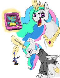 Size: 1547x2000 | Tagged: safe, artist:jellymaggot, imported from derpibooru, holly the hearths warmer doll, princess celestia, alicorn, pony, /mlp/, clothes, dorklestia, female, glasses, minifig, nerd, paintbrush, plushie, sketch, soy face, soyboy, sweater, turtleneck, warhammer (game), warhammer 40k