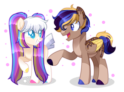 Size: 2211x1649 | Tagged: safe, artist:sugaryicecreammlp, imported from derpibooru, oc, oc only, oc:funfetti, oc:golden delight, earth pony, pegasus, pony, female, male, mare, stallion, two toned wings, wings