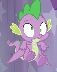 Size: 225x284 | Tagged: safe, imported from derpibooru, screencap, spike, dragon, a trivial pursuit, cropped, dizzy, flying, male, solo, spread toes, toes, winged spike, wings