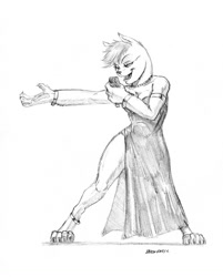 Size: 1100x1369 | Tagged: safe, artist:baron engel, imported from derpibooru, oc, oc only, anthro, diamond dog, digitigrade anthro, clothes, commission, diamond dog oc, dress, female, female diamond dog, grayscale, jewelry, microphone, monochrome, necklace, pearl necklace, pencil drawing, side slit, signature, simple background, singer, singing, solo, total sideslit, traditional art, white background