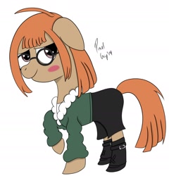 Size: 1668x1740 | Tagged: safe, artist:pixelgrip94, imported from derpibooru, pony, atg 2019, blushing, digital art, futaba sakura, newbie artist training grounds, ponified