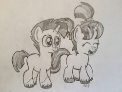 Size: 3264x2448 | Tagged: safe, artist:mopar96, imported from derpibooru, starlight glimmer, sunburst, pony, unicorn, female, filly, filly starlight glimmer, monochrome, newbie artist training grounds, pigtails, traditional art, younger