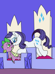 Size: 500x673 | Tagged: safe, artist:pia-sama, imported from derpibooru, rarity, spike, dragon, pony, unicorn, colored, female, friendship throne, male, shipping, sparity, straight