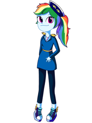 Size: 2250x3000 | Tagged: safe, imported from derpibooru, rainbow dash, equestria girls, blue, clothes, converse, costume, cute, dashabetes, female, looking at you, pilot, pose, shoes, sneakers, solo