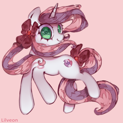 Size: 2133x2137 | Tagged: safe, alternate version, artist:lilveon, imported from derpibooru, sweetie belle, pony, unicorn, female, floating, flowing mane, looking at you, mare, older, older sweetie belle, redesign, simple background, smiling, solo