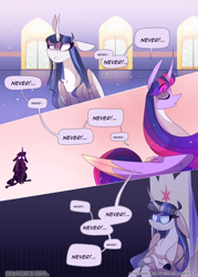 Size: 3500x4900 | Tagged: safe, artist:iheyyasyfox, imported from derpibooru, twilight sparkle, oc, oc:stella alba nyx, alicorn, pony, comic:first day of school, female, mare, offspring, parent:flash sentry, parent:twilight sparkle, parents:flashlight, twilight sparkle (alicorn)