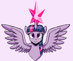 Size: 1800x1500 | Tagged: safe, artist:ponime11, imported from derpibooru, part of a set, twilight sparkle, alicorn, pony, bust, cute, cutie mark, female, mare, portrait, purple background, simple background, solo, spread wings, twiabetes, twilight sparkle (alicorn), twilight's cutie mark, wings