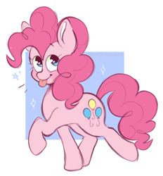 Size: 1650x1776 | Tagged: safe, artist:spac3ynumbah, imported from derpibooru, pinkie pie, earth pony, pony, :p, abstract background, cute, diapinkes, female, mare, solo, stars, tongue out