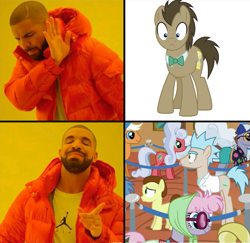 Size: 741x721 | Tagged: safe, imported from derpibooru, doctor whooves, pony morty, pony rick, time turner, earth pony, human, pony, grannies gone wild, cropped, drake, hotline bling, irl, irl human, male, meme, morty smith, photo, ponified, rick and morty, rick sanchez