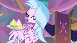 Size: 1280x720 | Tagged: safe, imported from derpibooru, screencap, silverstream, she's all yak, bedroom eyes, chips, cupcake, female, food, solo