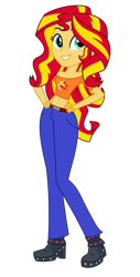 Size: 1500x2949 | Tagged: safe, artist:wubcakeva, imported from derpibooru, sunset shimmer, equestria girls, belly button, belly shirt, commission, female, midriff, simple background, smiling, solo, transparent background