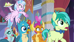 Size: 1280x720 | Tagged: safe, imported from derpibooru, screencap, gallus, ocellus, sandbar, silverstream, smolder, she's all yak