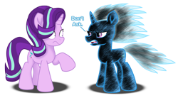 Size: 11082x6117 | Tagged: safe, artist:ejlightning007arts, imported from derpibooru, starlight glimmer, trixie, messy mane, shocked, simple background, text, transparent background, vector